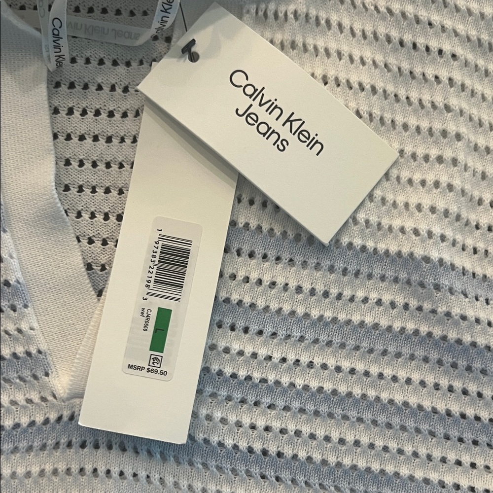 Calvin Klein Jeans Light Blue and White Spring Sweater - Sz Large - Picture 6 of 6